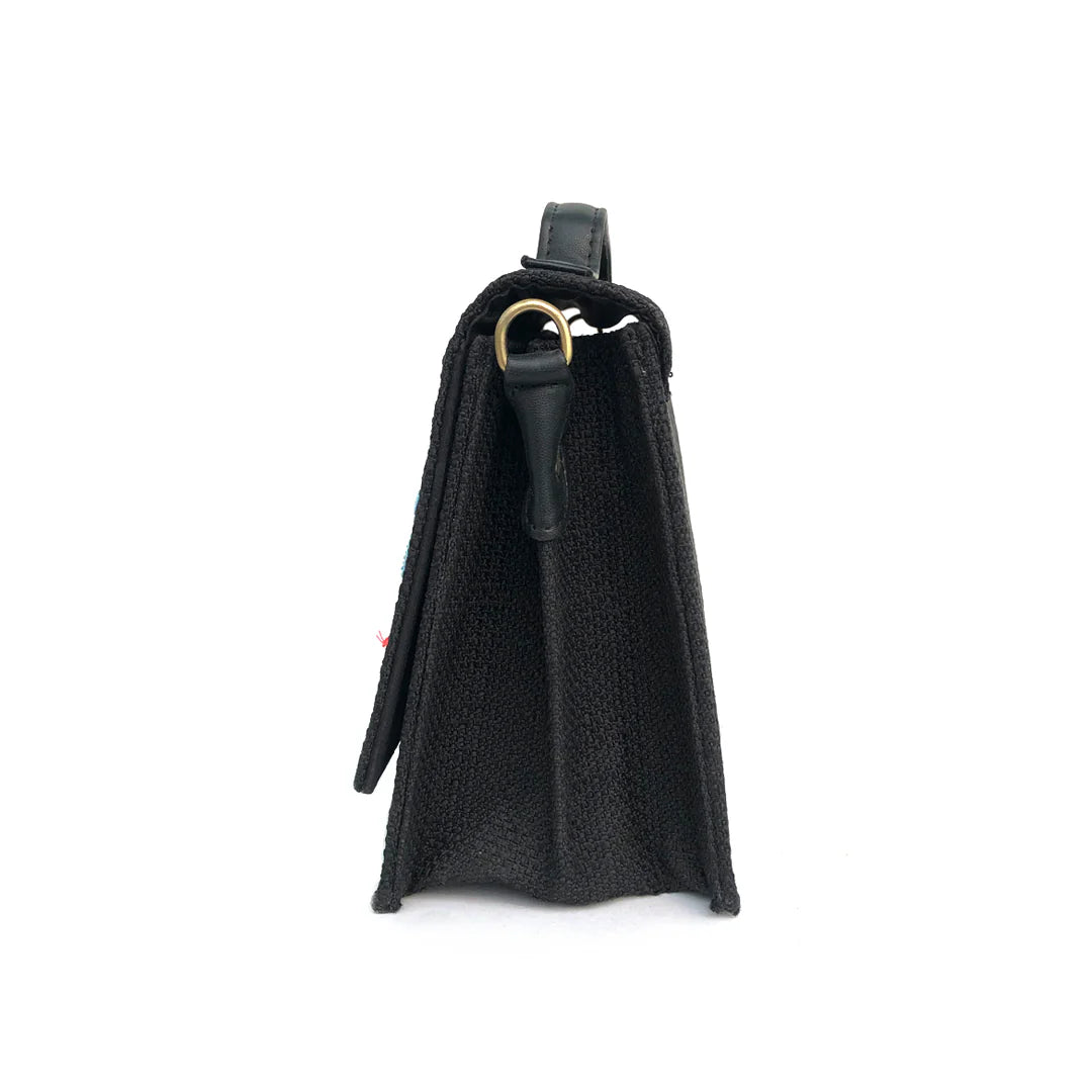 Bird Embroidered Black Bag