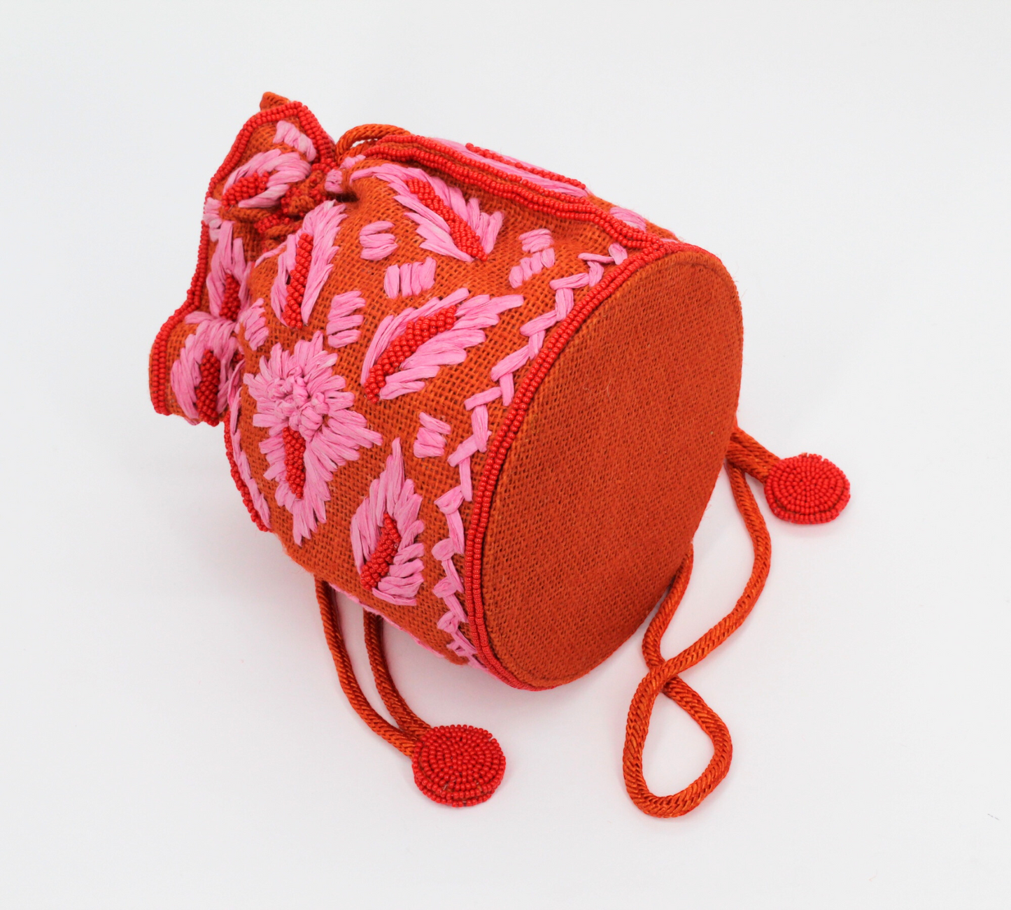 Red with pink flowers bucket bag