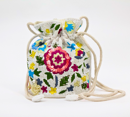 white with flowers bucket bag