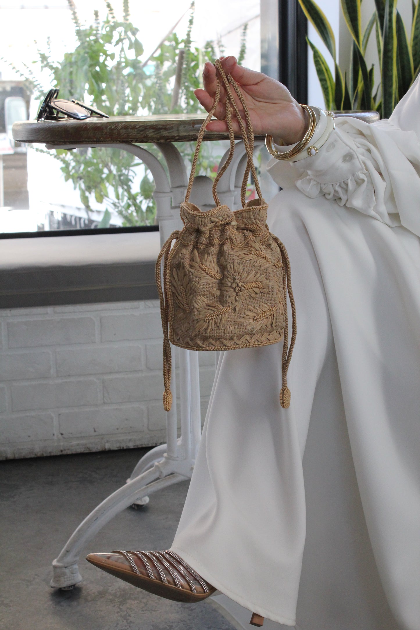 Beige bucket bag