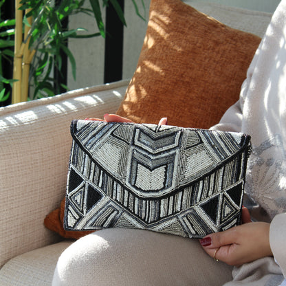 Geometric Elegance Beaded Clutch