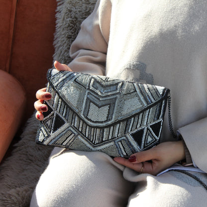 Geometric Elegance Beaded Clutch