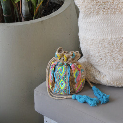 Beige & Blue Bucket bag