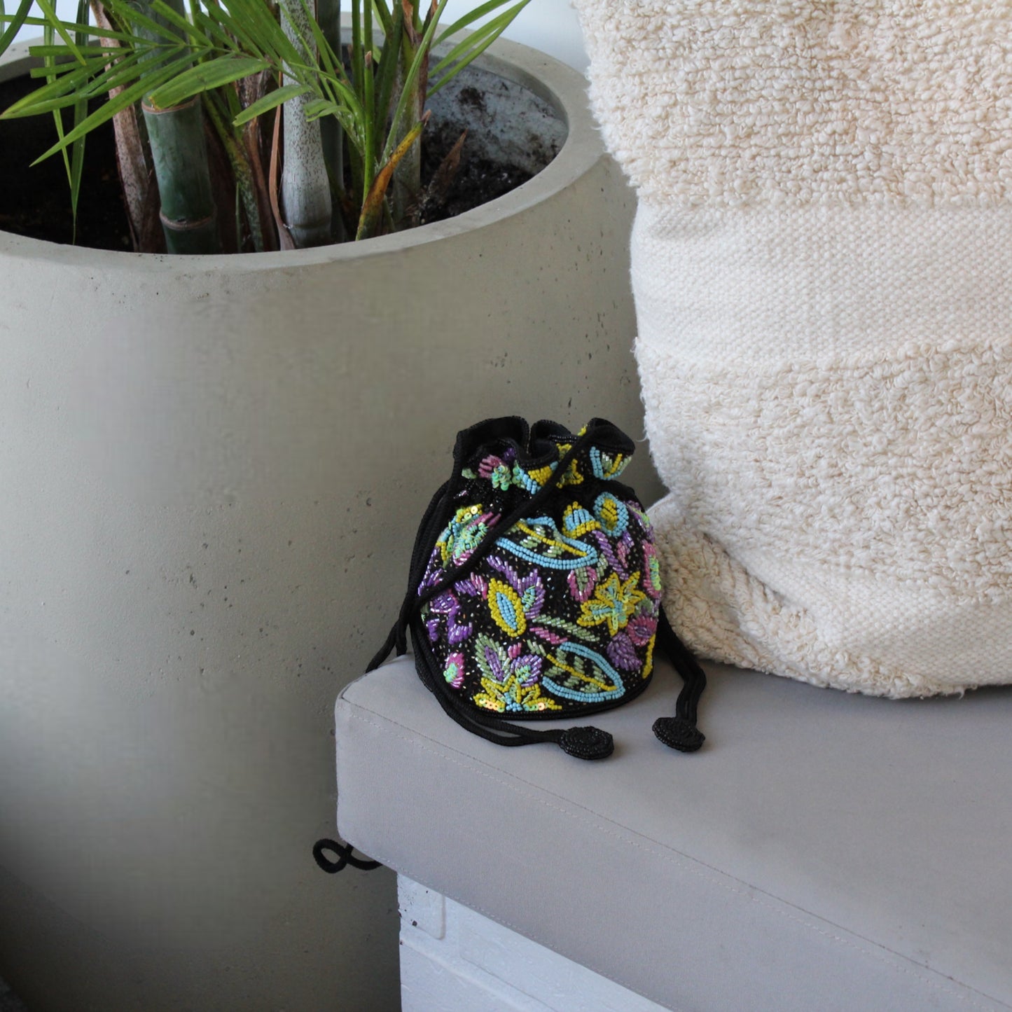 Black with Flowers bucket bag