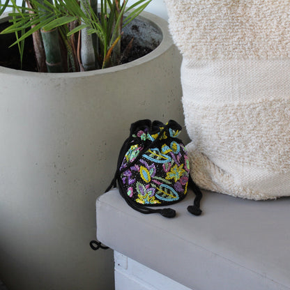 Black with Flowers bucket bag