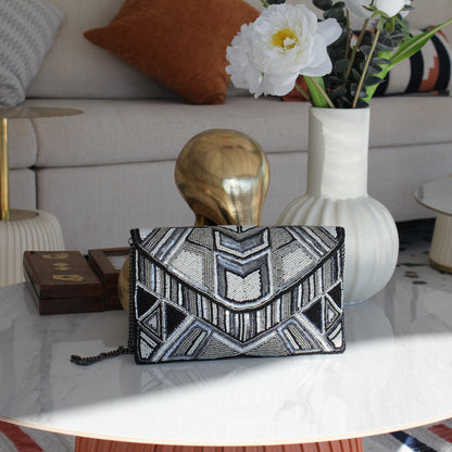 Geometric Elegance Beaded Clutch