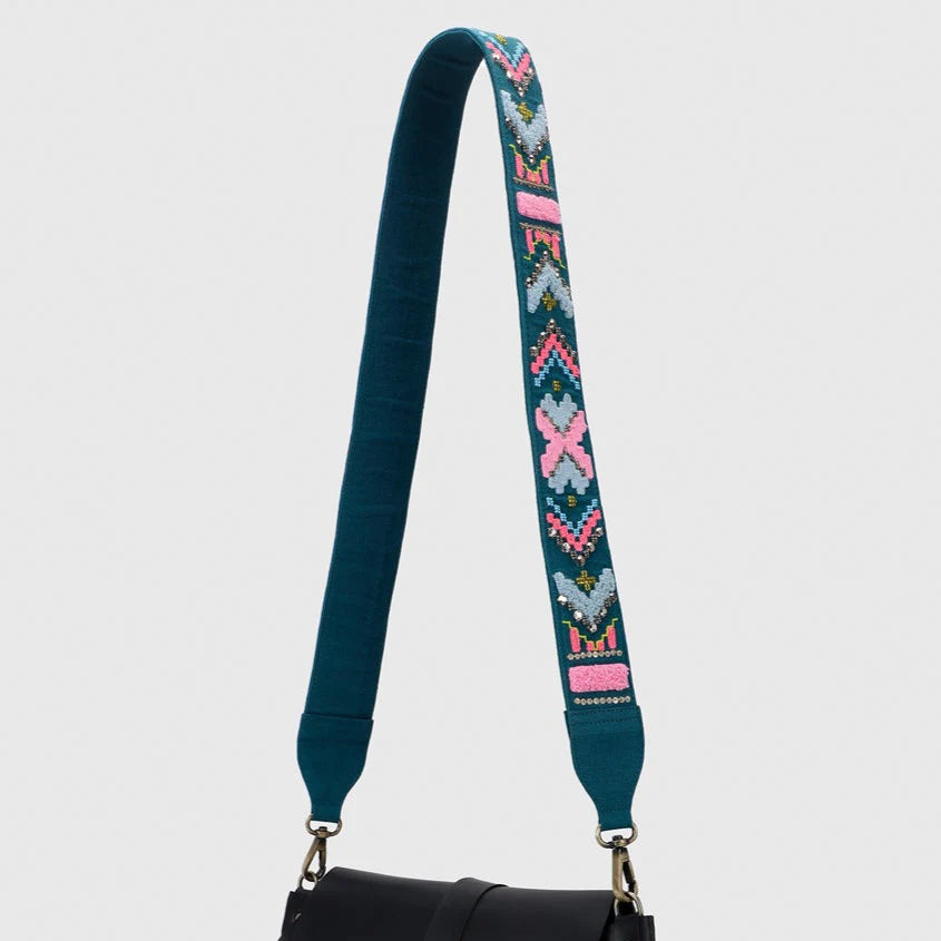 Black bag Geopop Teal Embroidedred Strap