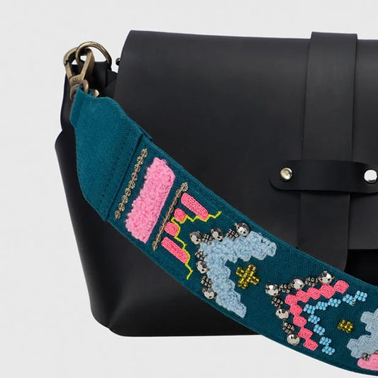 Black bag Geopop Teal Embroidedred Strap