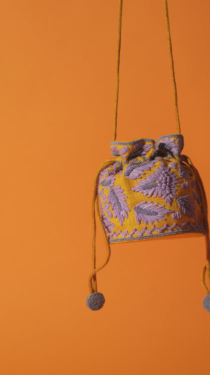 Yellow & purple bucket bag