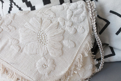 Beige with off white flower clutch