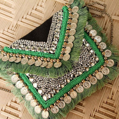 Black and light green clutch