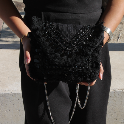 Mini full beads black clutch